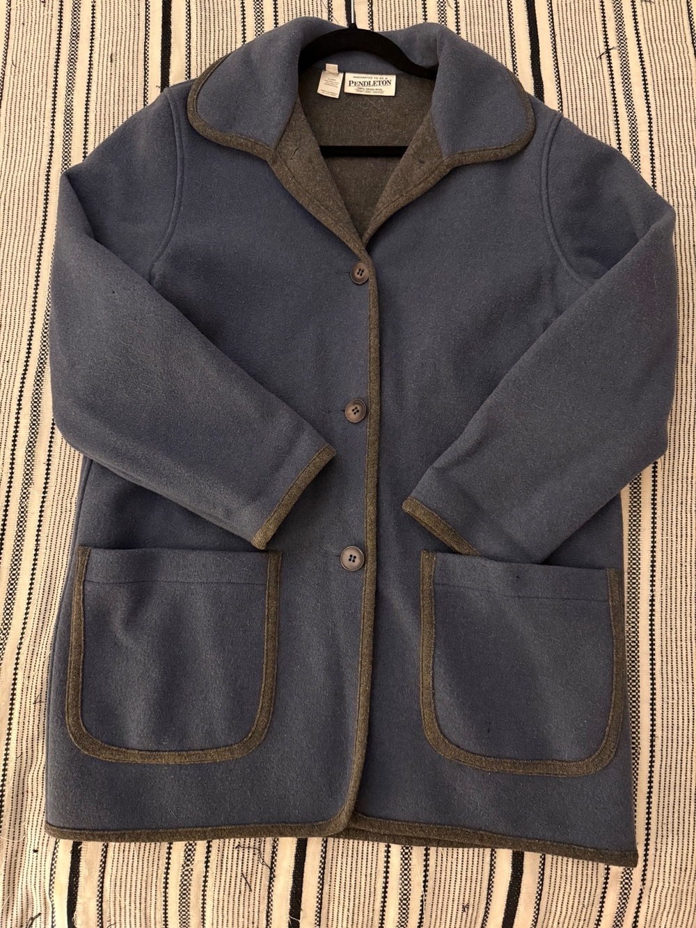 Pendleton 100% Virgin Wool Car Coat Jacket Blue/Gray Trim